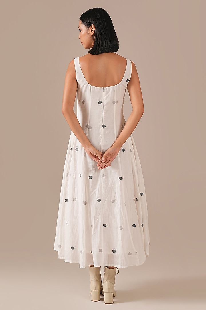 Ivory Handwoven Jamdani Strappy Flared Summer Dress by Indigo Dreams at Pernia's Pop Up Shop