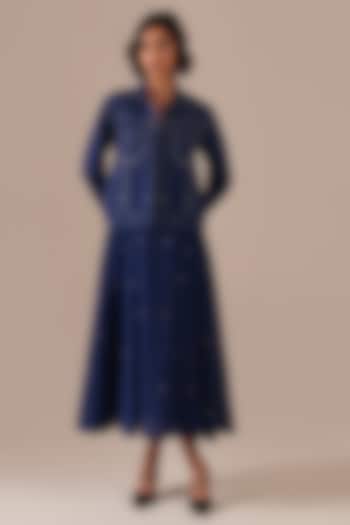 Blue Handwoven Jamdani Kalidar Jacket Vacation Dress by Indigo Dreams at Pernia's Pop Up Shop
