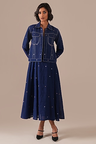 joanie denim dress Vintage Collar Mini Denim Medium Location: Local Revue 32 bust Jumper Dress for Women Color:BLU