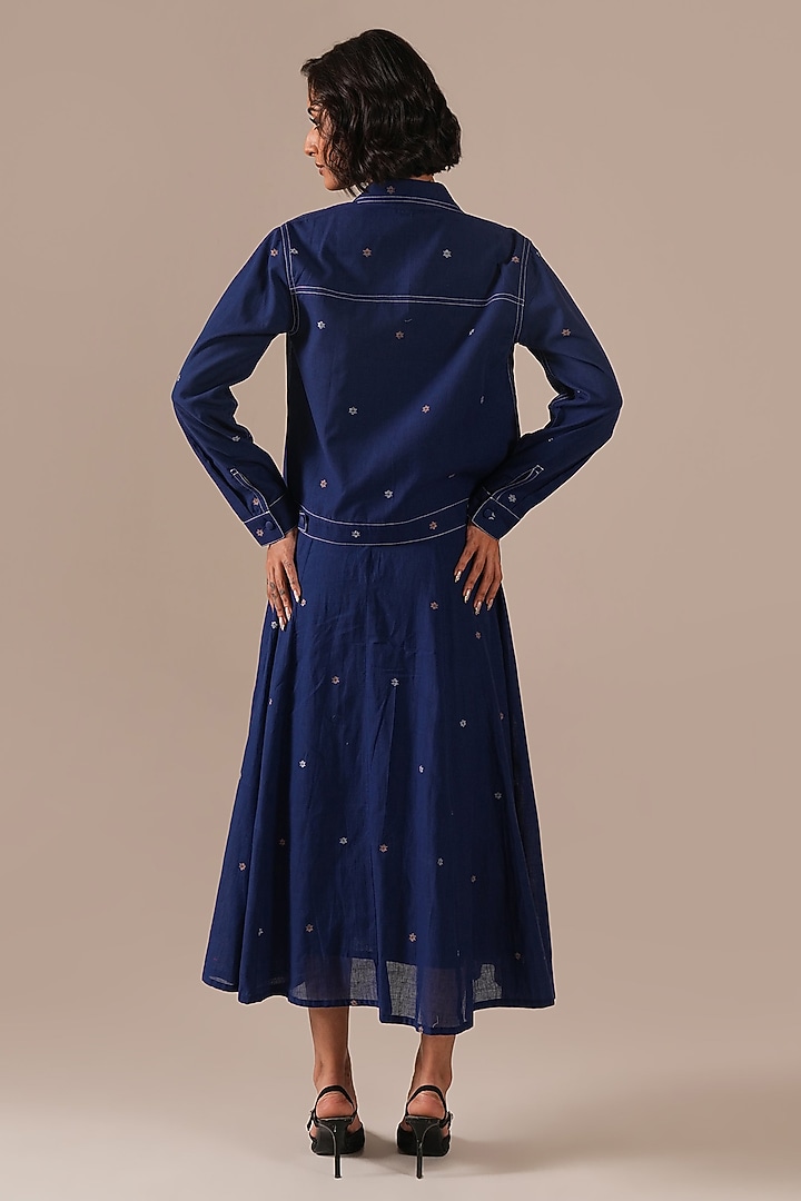 Blue Handwoven Jamdani Kalidar Jacket Vacation Dress by Indigo Dreams at Pernia's Pop Up Shop
