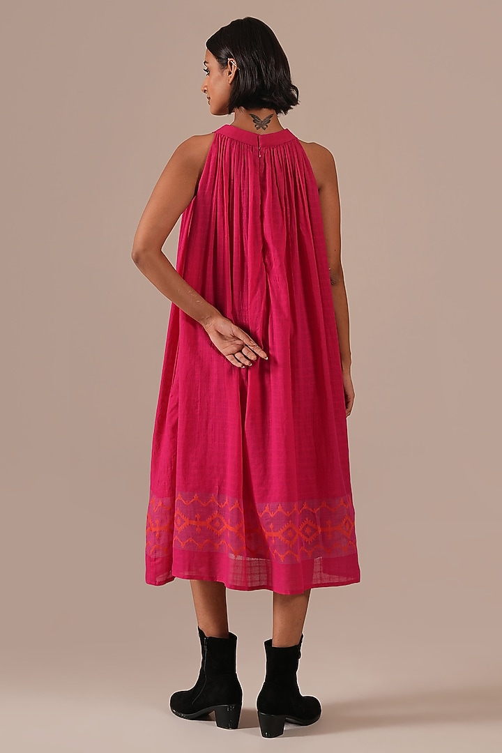 Red & Pink Handwoven Jamdani Halter Summer Dress by Indigo Dreams at Pernia's Pop Up Shop