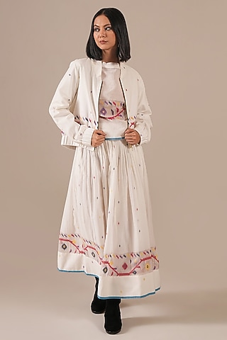 Ivory Handwoven Jamdani & Cotton Skirt Set by Indigo Dreams