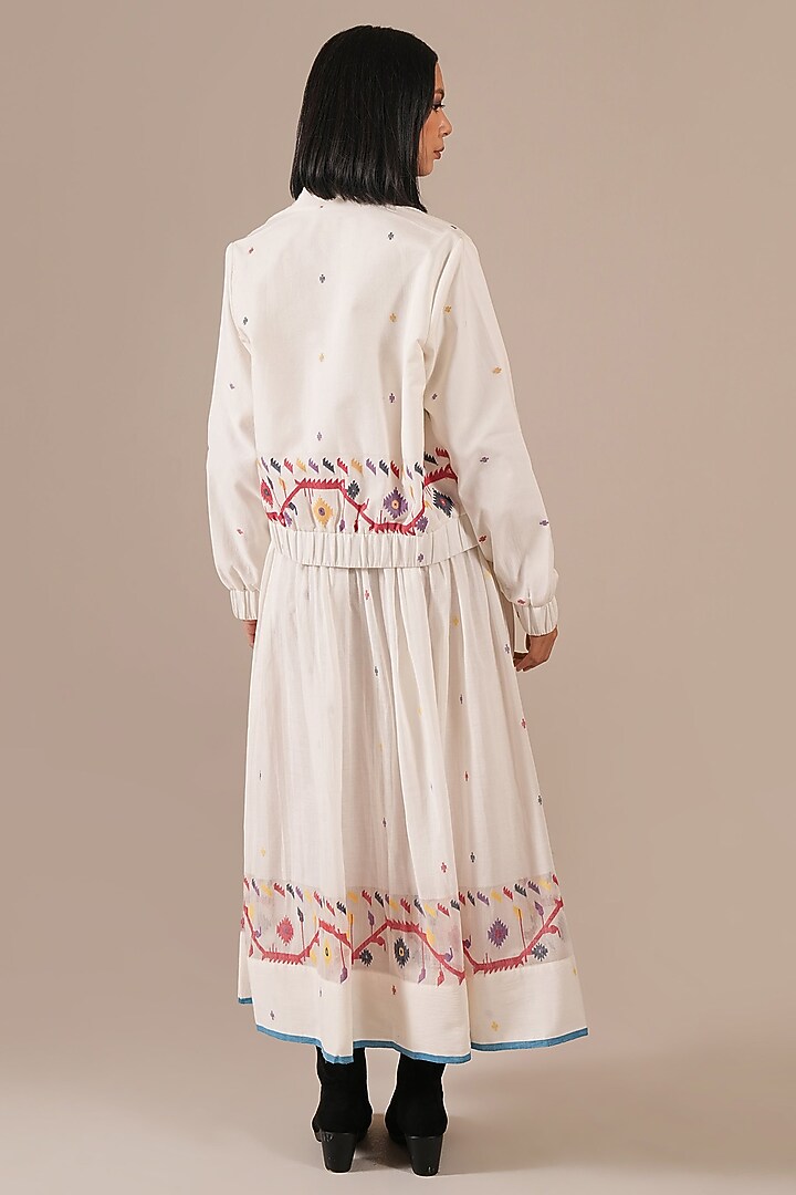Ivory Handwoven Jamdani & Cotton Skirt Set by Indigo Dreams at Pernia's Pop Up Shop