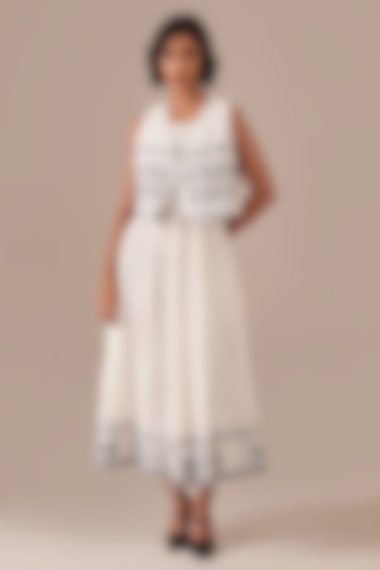 Ivory Handwoven Jamdani & Cotton Flared Jacket Vacation Dress by Indigo Dreams at Pernia's Pop Up Shop