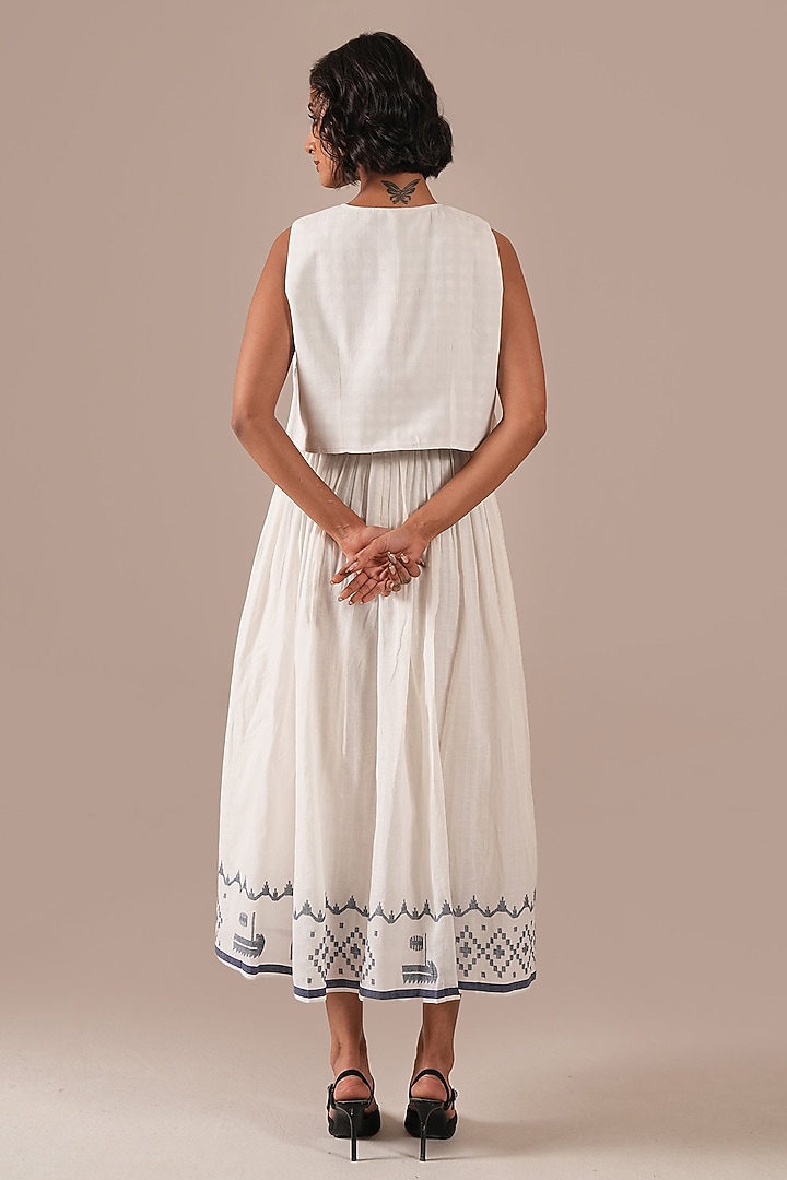 Ivory Handwoven Jamdani & Cotton Flared Jacket Vacation Dress by Indigo Dreams at Pernia's Pop Up Shop