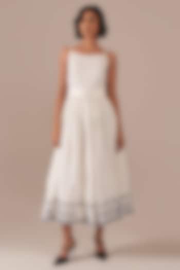 Ivory Handwoven Jamdani & Cotton Flared Summer Dress by Indigo Dreams at Pernia's Pop Up Shop