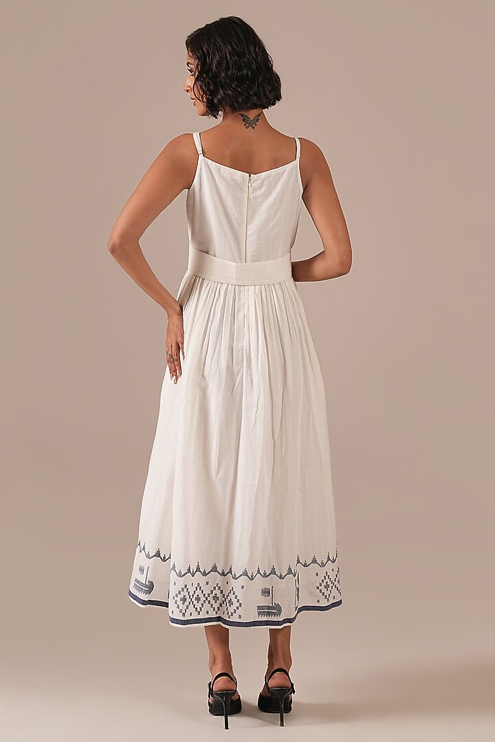 Ivory Handwoven Jamdani & Cotton Flared Summer Dress by Indigo Dreams at Pernia's Pop Up Shop