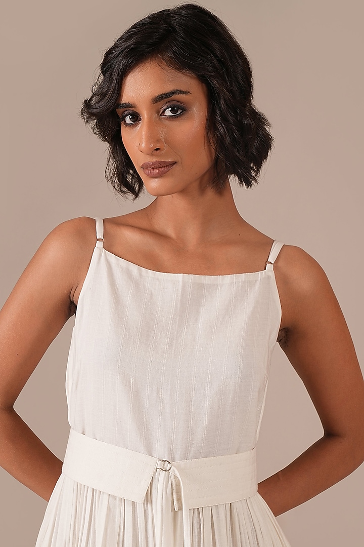 Ivory Handwoven Jamdani & Cotton Flared Summer Dress by Indigo Dreams at Pernia's Pop Up Shop