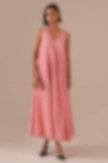 Red Handwoven Jamdani & Cotton Maxi Summer Dress by Indigo Dreams at Pernia's Pop Up Shop
