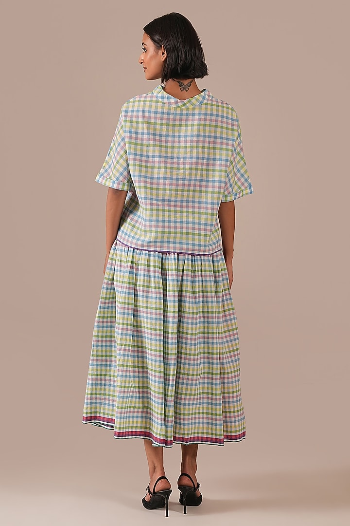 Ivory & Green Handwoven Jamdani Skirt Set by Indigo Dreams at Pernia's Pop Up Shop