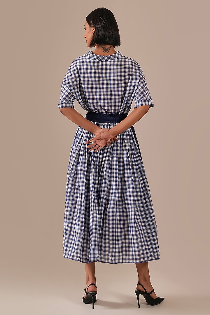 Ivory & Blue Handwoven Jamdani Skirt Set by Indigo Dreams at Pernia's Pop Up Shop