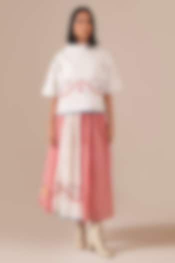 Red Handwoven Jamdani Skirt Set by Indigo Dreams at Pernia's Pop Up Shop