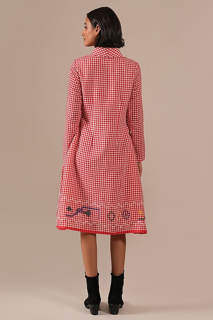 Red Handwoven Jamdani Jacket Summer Dress by Indigo Dreams at Pernia's Pop Up Shop