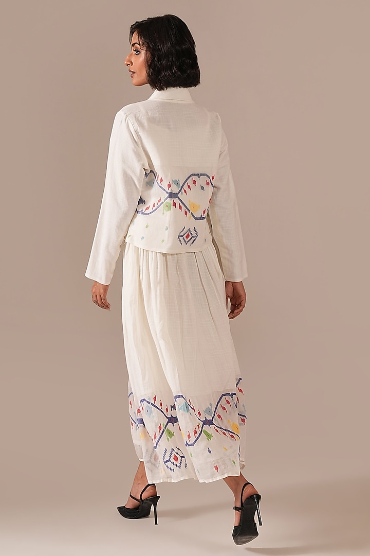 Ivory Cotton & Handwoven Jamdani Flared Jacket Vacation Dress by Indigo Dreams at Pernia's Pop Up Shop