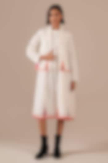 Ivory Cotton & Handwoven Gathered Vacation Dress With Jacket by Indigo Dreams at Pernia's Pop Up Shop