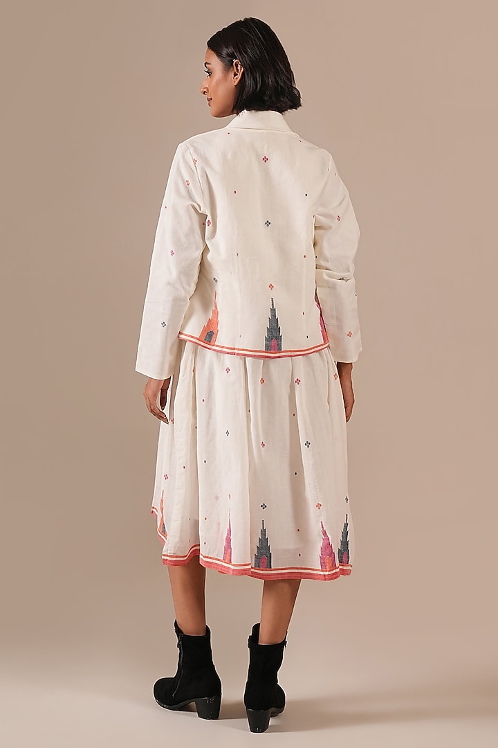 Ivory Cotton & Handwoven Gathered Vacation Dress With Jacket by Indigo Dreams at Pernia's Pop Up Shop