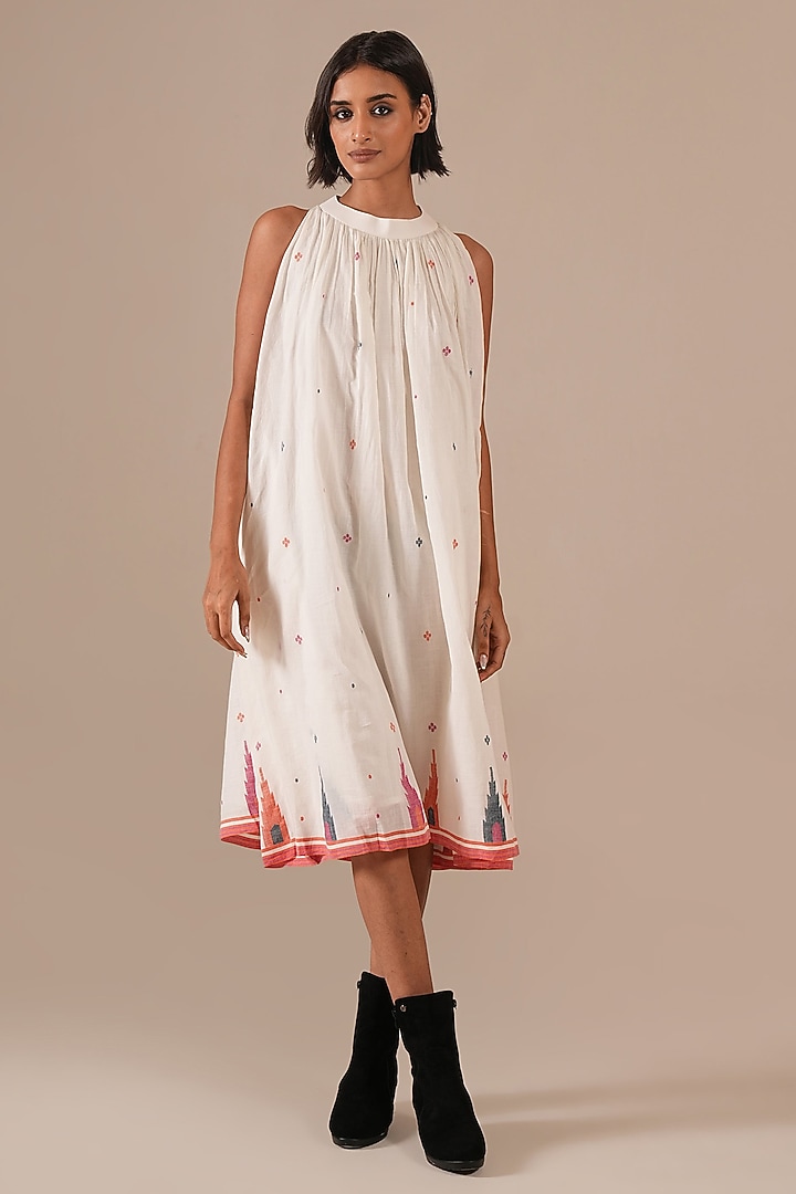 Ivory Cotton & Handwoven Halter Summer Dress by Indigo Dreams at Pernia's Pop Up Shop