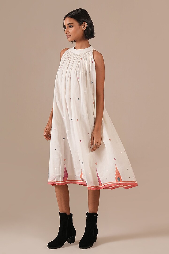 Ivory Cotton & Handwoven Halter Summer Dress by Indigo Dreams at Pernia's Pop Up Shop
