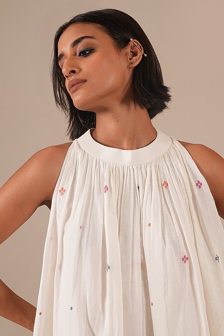 Ivory Cotton & Handwoven Halter Summer Dress by Indigo Dreams at Pernia's Pop Up Shop