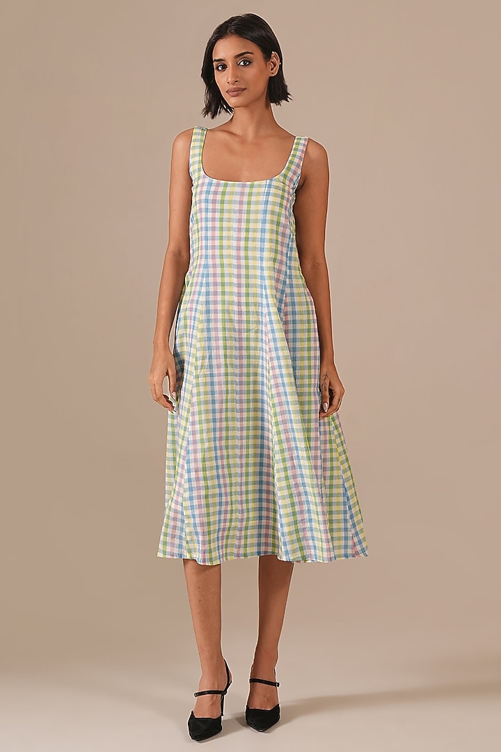 Multi-Colored Cotton & Handwoven Flared Summer Dress by Indigo Dreams at Pernia's Pop Up Shop