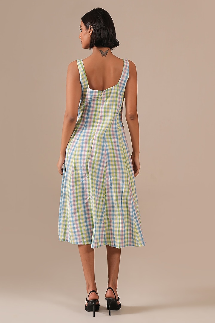 Multi-Colored Cotton & Handwoven Flared Summer Dress by Indigo Dreams at Pernia's Pop Up Shop