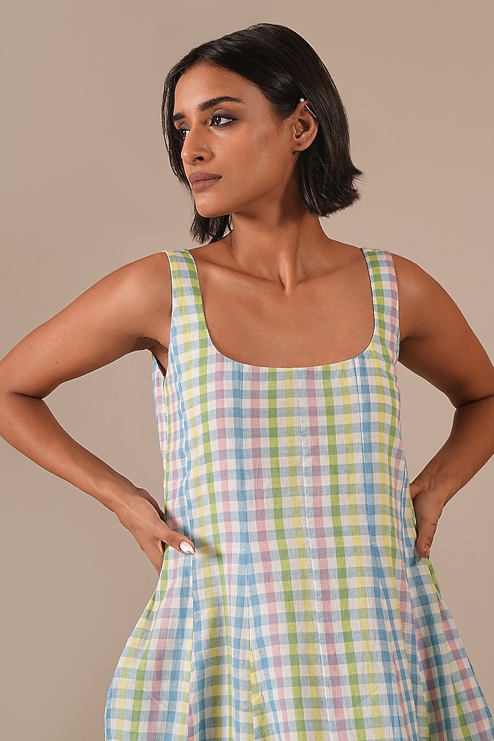 Multi-Colored Cotton & Handwoven Flared Summer Dress by Indigo Dreams at Pernia's Pop Up Shop