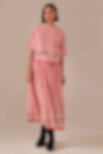 Red Cotton & Handwoven Jamdani Skirt Set by Indigo Dreams at Pernia's Pop Up Shop