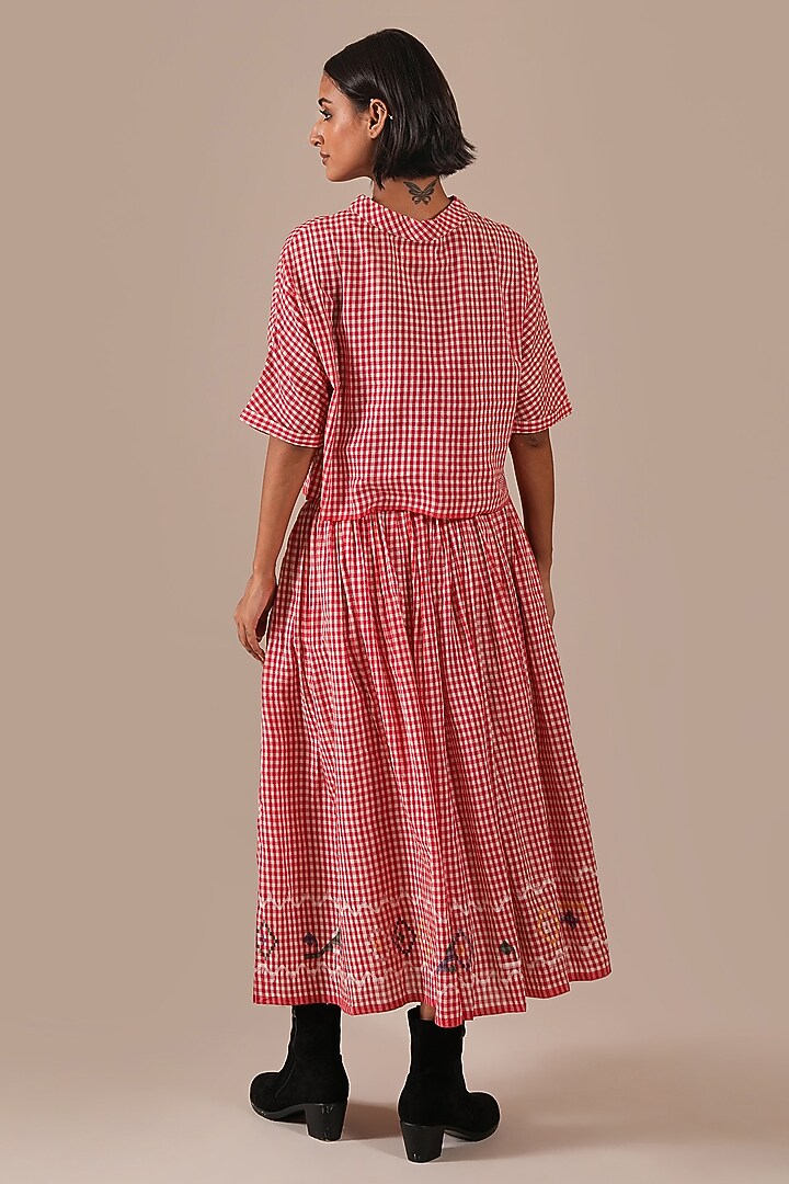 Red Cotton & Handwoven Jamdani Skirt Set by Indigo Dreams at Pernia's Pop Up Shop