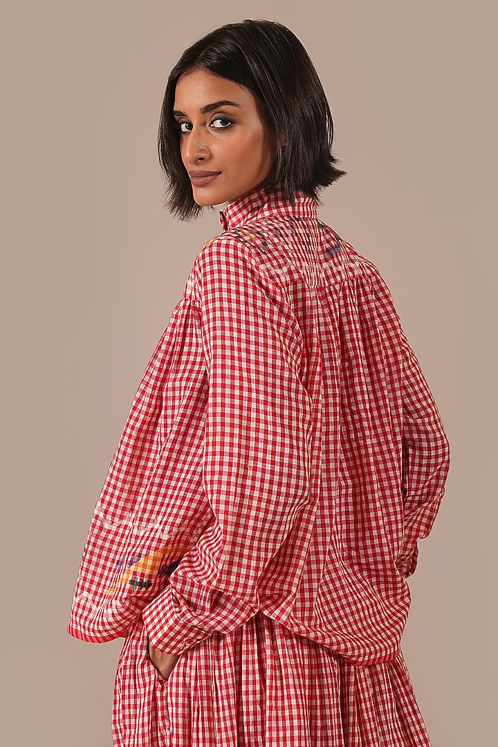 Red Cotton & Handwoven Jamdani Skirt Set by Indigo Dreams at Pernia's Pop Up Shop