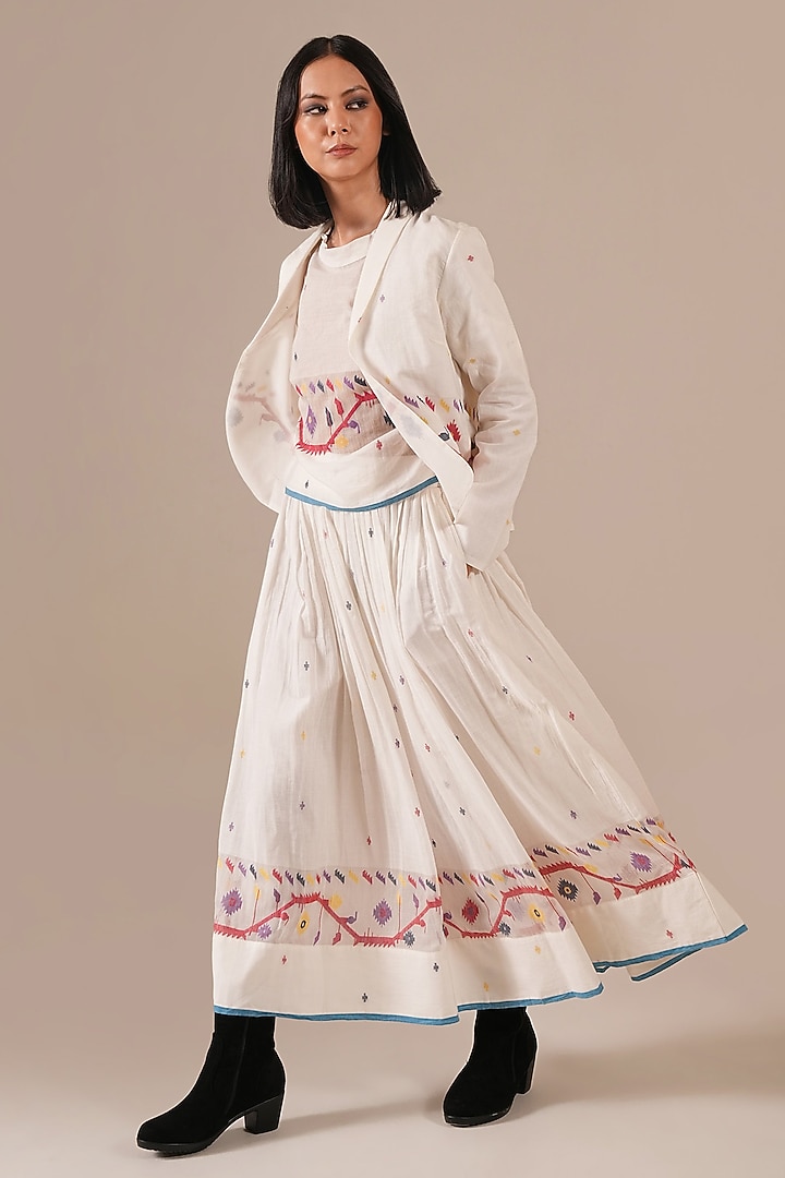 Ivory Cotton & Handwoven Jamdani Skirt Set by Indigo Dreams at Pernia's Pop Up Shop