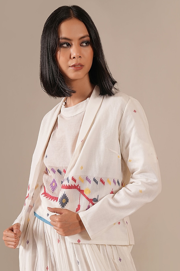 Ivory Cotton & Handwoven Jamdani Skirt Set by Indigo Dreams at Pernia's Pop Up Shop