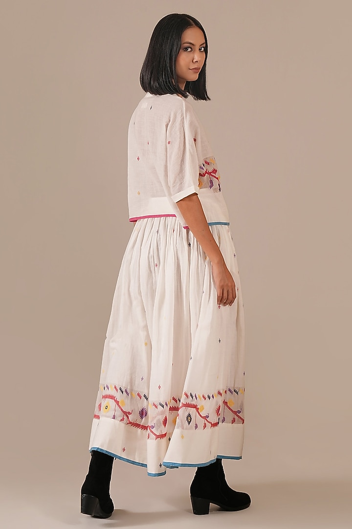 Ivory Cotton & Handwoven Jamdani Skirt Set by Indigo Dreams at Pernia's Pop Up Shop