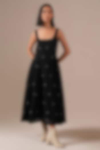 Black Handwoven Jamdani & Cotton Summer Dress by Indigo Dreams at Pernia's Pop Up Shop
