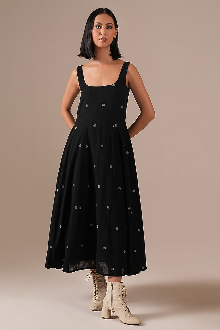 Black Handwoven Jamdani & Cotton Summer Dress by Indigo Dreams at Pernia's Pop Up Shop