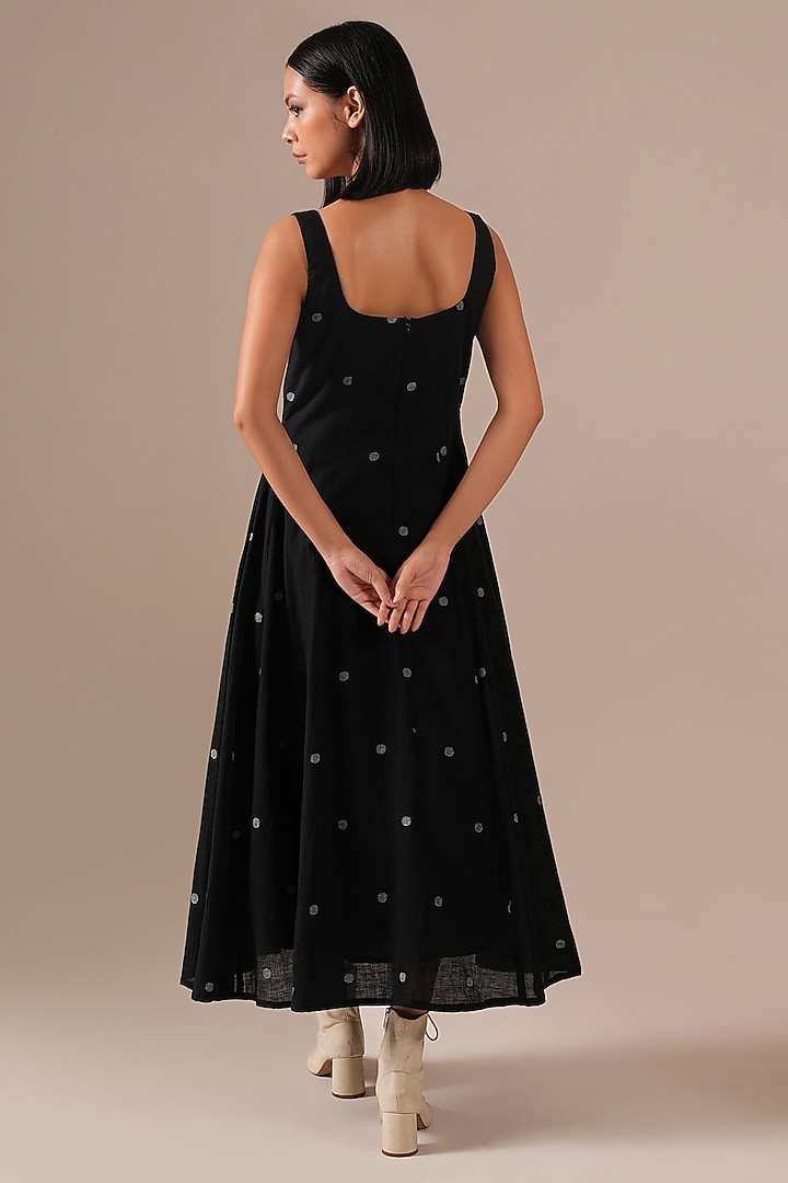 Black Handwoven Jamdani & Cotton Summer Dress by Indigo Dreams at Pernia's Pop Up Shop
