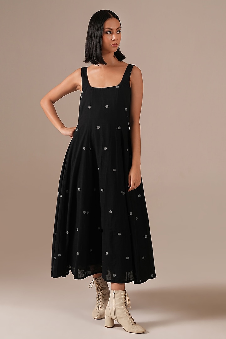 Black Handwoven Jamdani & Cotton Summer Dress by Indigo Dreams at Pernia's Pop Up Shop