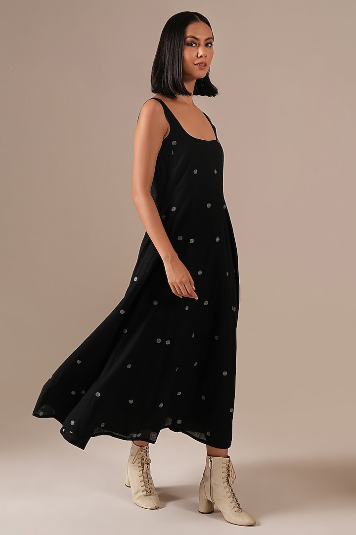 Black Handwoven Jamdani & Cotton Summer Dress by Indigo Dreams at Pernia's Pop Up Shop