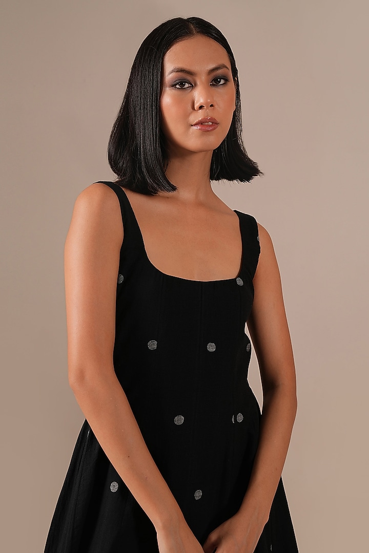 Black Handwoven Jamdani & Cotton Summer Dress by Indigo Dreams at Pernia's Pop Up Shop