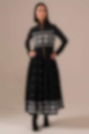 Black Handwoven Jamdani & Cotton Gathered Vacation Dress With Overlay by Indigo Dreams at Pernia's Pop Up Shop