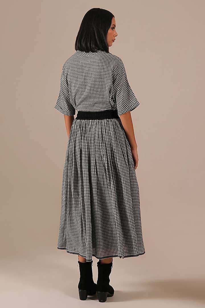 Black Handwoven Jamdani & Cotton Gathered Skirt Set by Indigo Dreams at Pernia's Pop Up Shop