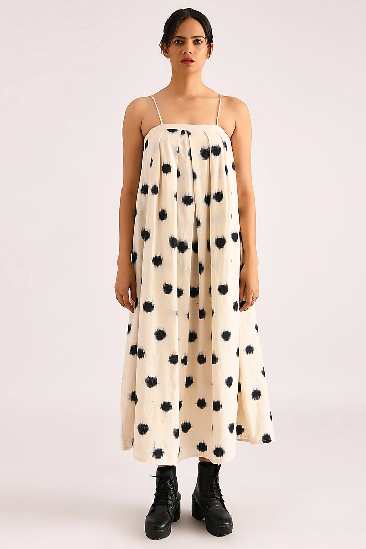 Ivory Polka Dot Printed Dress by Indigo Dreams