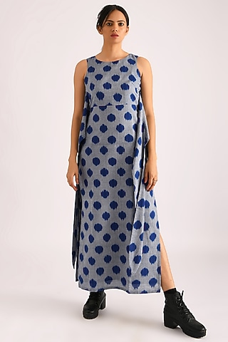 Grey & Blue Printed Dress by Indigo Dreams