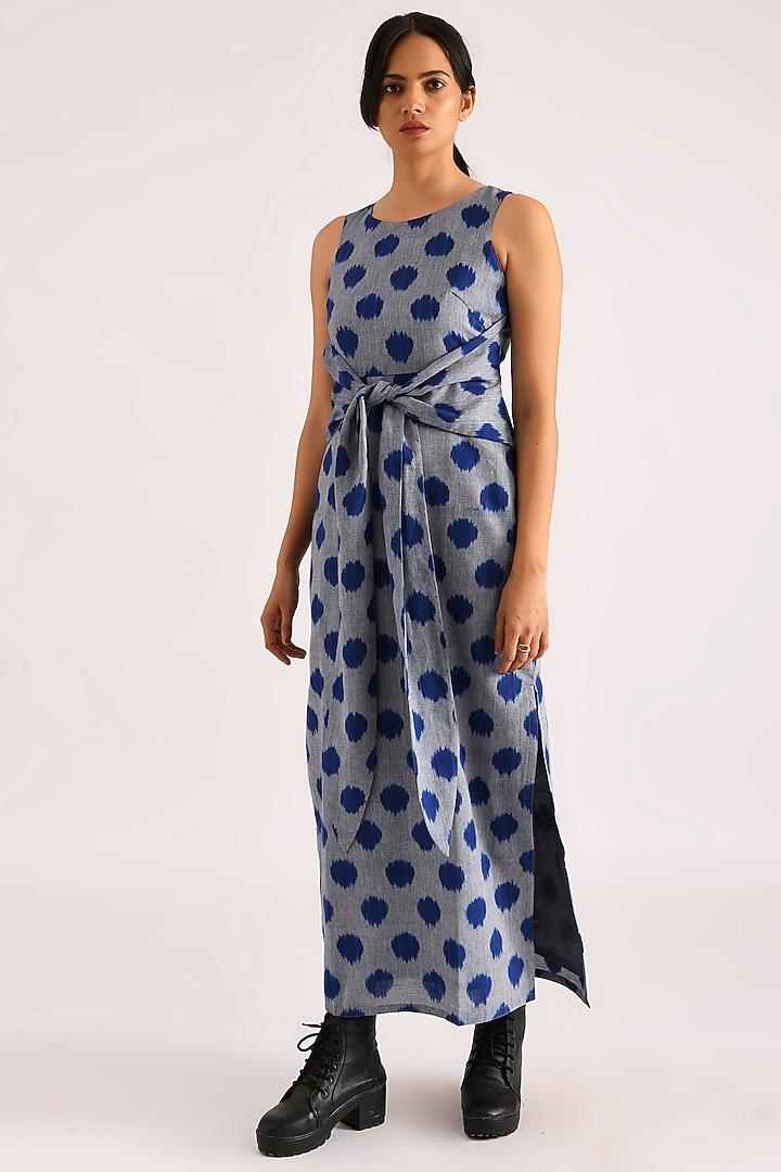 Grey & Blue Printed Summer Dress by Indigo Dreams at Pernia's Pop Up Shop