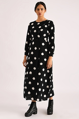 Black Printed Wrap Dress by Indigo Dreams