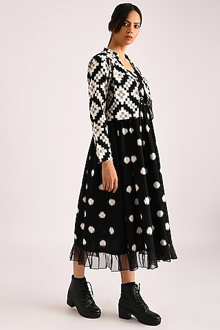 Black Printed Dress With Jacket by Indigo Dreams