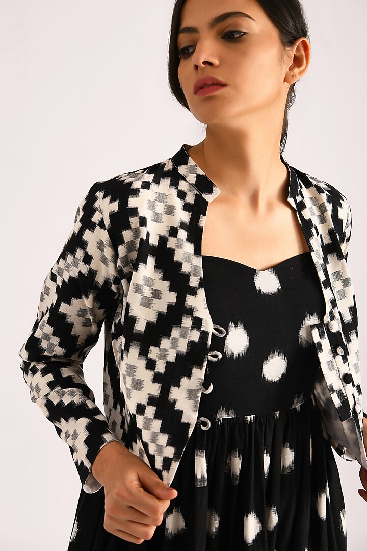 Black Printed Summer Dress With Jacket by Indigo Dreams at Pernia's Pop Up Shop