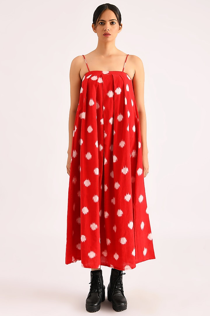 Red Polka Dot Printed Dress by Indigo Dreams