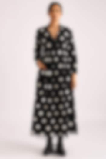 Black Handwoven Printed Wrap Dress by Indigo Dreams at Pernia's Pop Up Shop