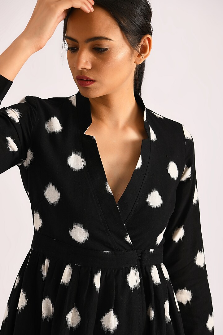 Black Handwoven Printed Wrap Summer Dress by Indigo Dreams at Pernia's Pop Up Shop