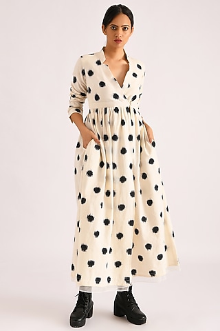 Ivory Handwoven Printed Wrap Dress by Indigo Dreams